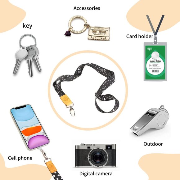 Phone Lanyard - 2 Pads, 1 Adjustable Neck Strap, 1 Wrist Strap, Nylon Lanyard - Picture 4 of 6